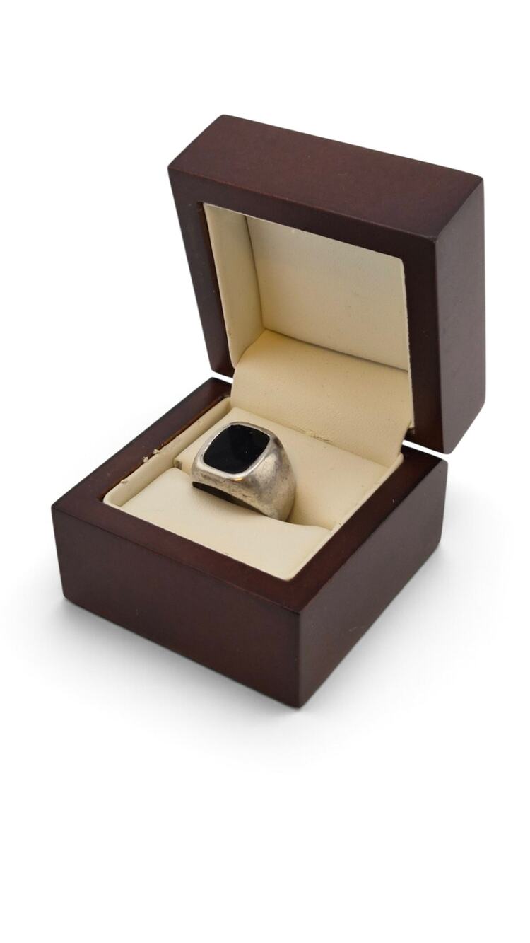Vintage Avon Sterling Silver Black Onyx Signet Ring Size 7 Modernist